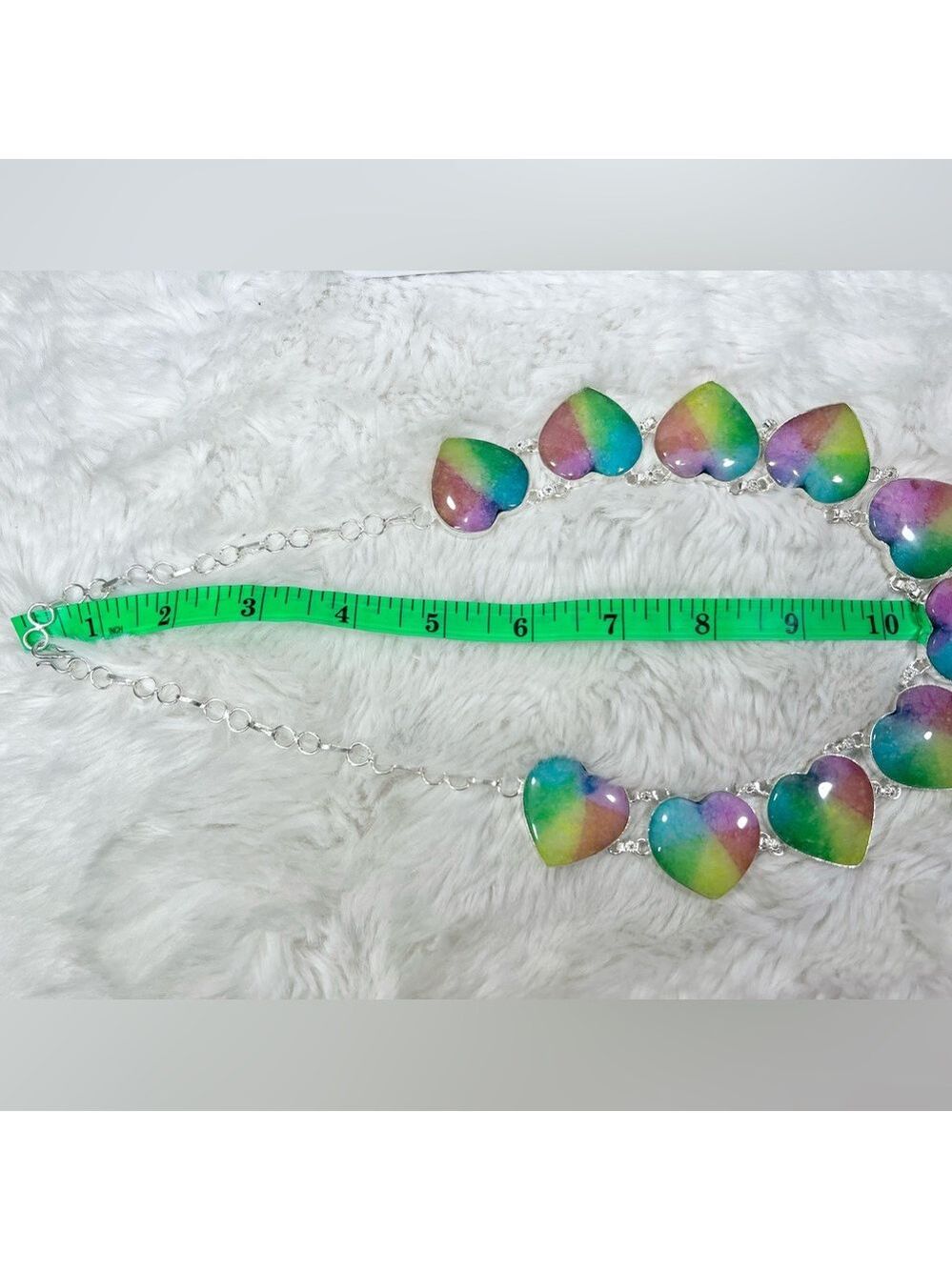 Beautiful 🌈💗 925 Rainbow Solar Quartz Hearts Large Gemstone Necklace Earrings - Picture 6 of 9